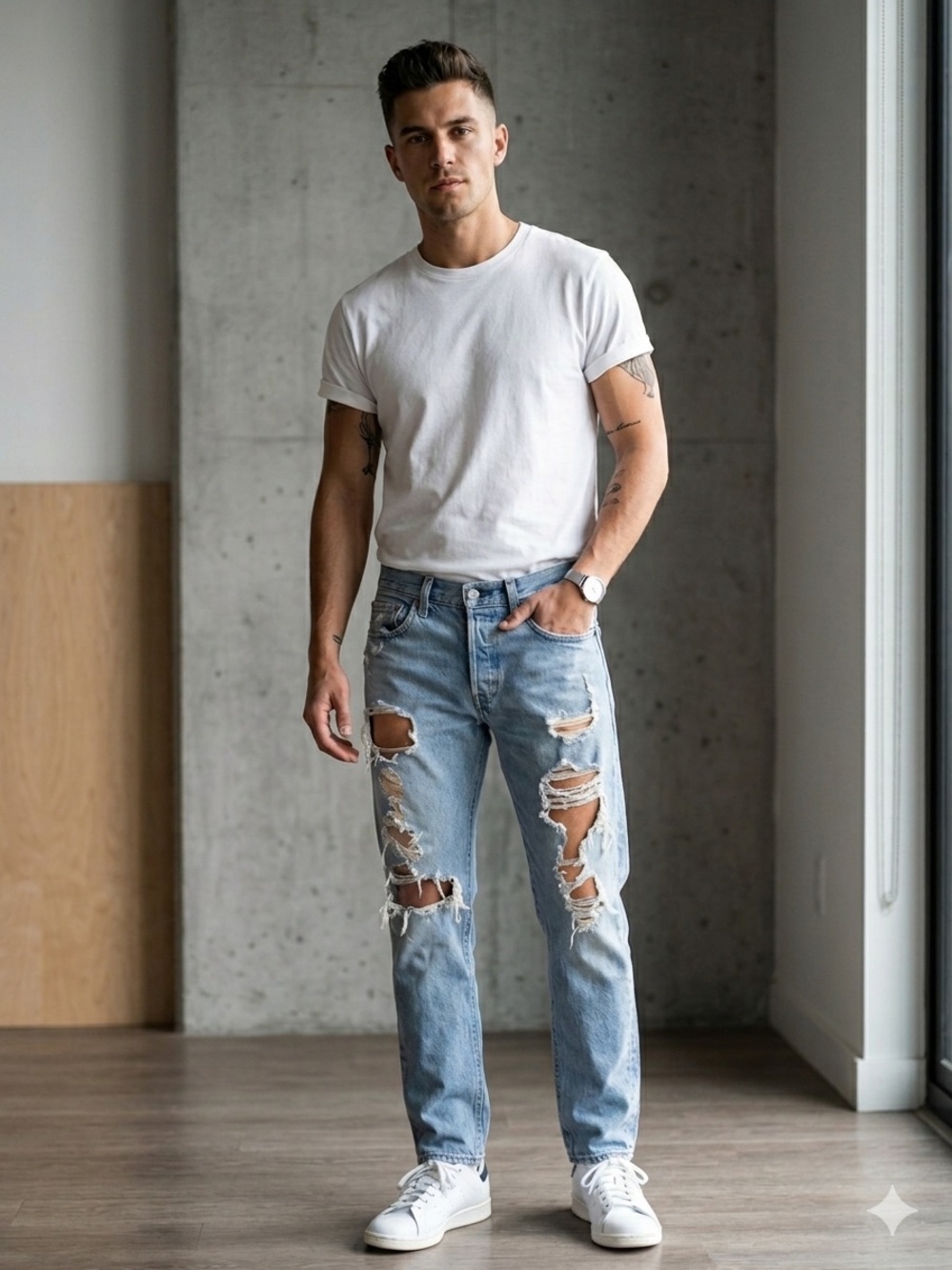 Levi's 501 button-fly ripped Y2K light wash denim jeans size 30x32